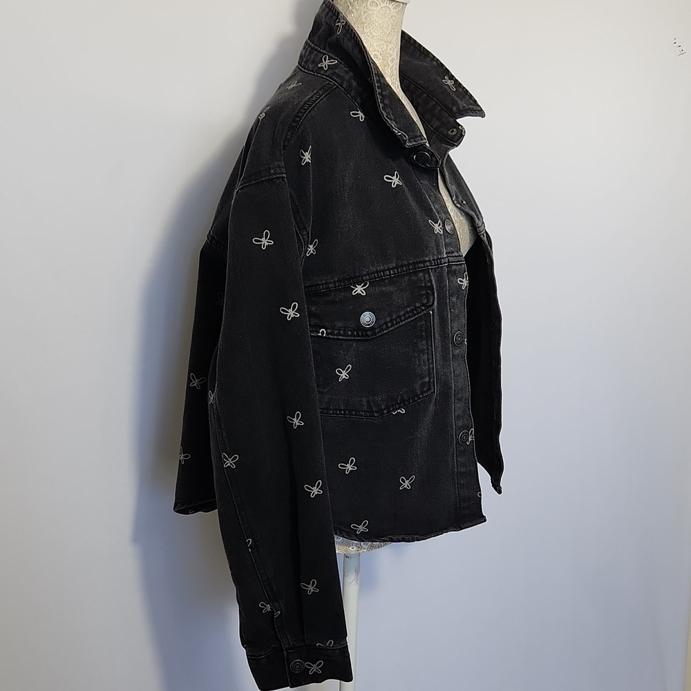 Stoosh Vintage Denim Women's Size L Black/Grey Butterfly Print Cropped Jacket - Picture 8 of 14